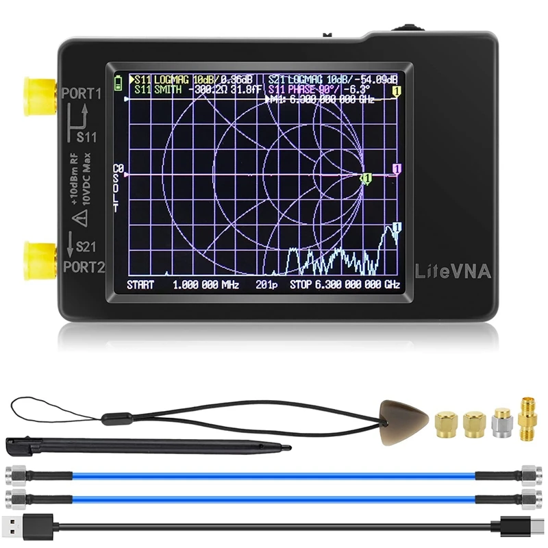 Векторный анализатор сети NanoVNA- LiteVNA 50 кГц-6 3 ГГц антенны 2 8 дюйма HF VHF UHF SWR Phase порт