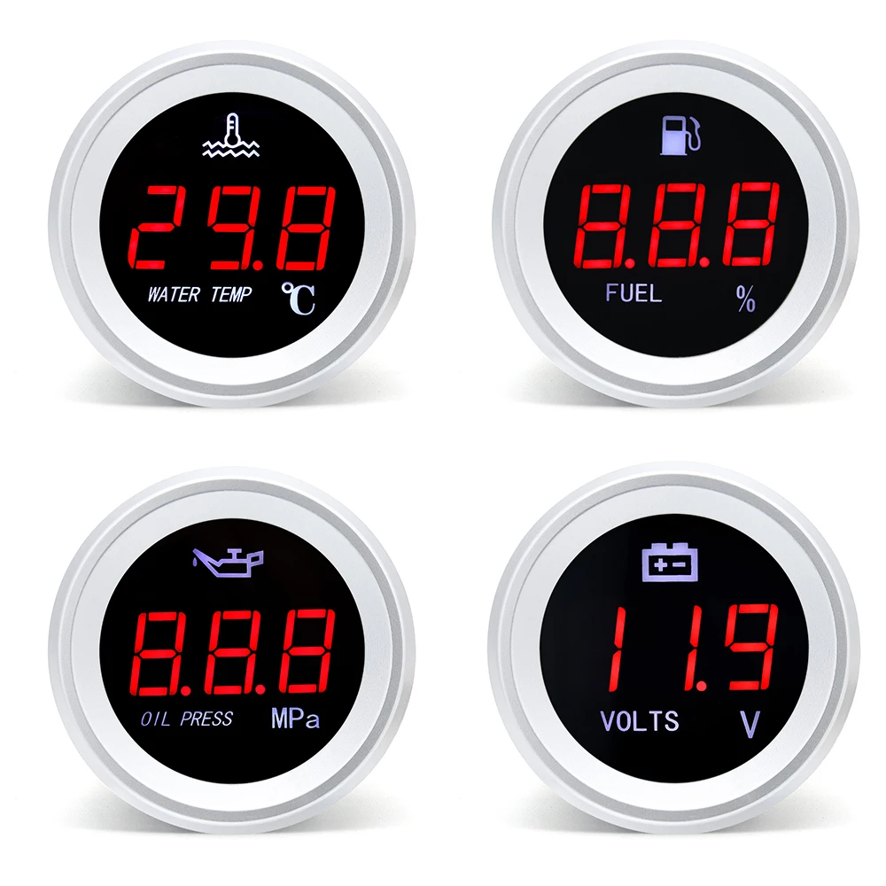 Automobile Gauge Water Temperature Gauge Voltmeter Fuel Pressure Meter 52MM HD with 0-1.00 Mpa Oil Press Sensor 0~190 Ohm