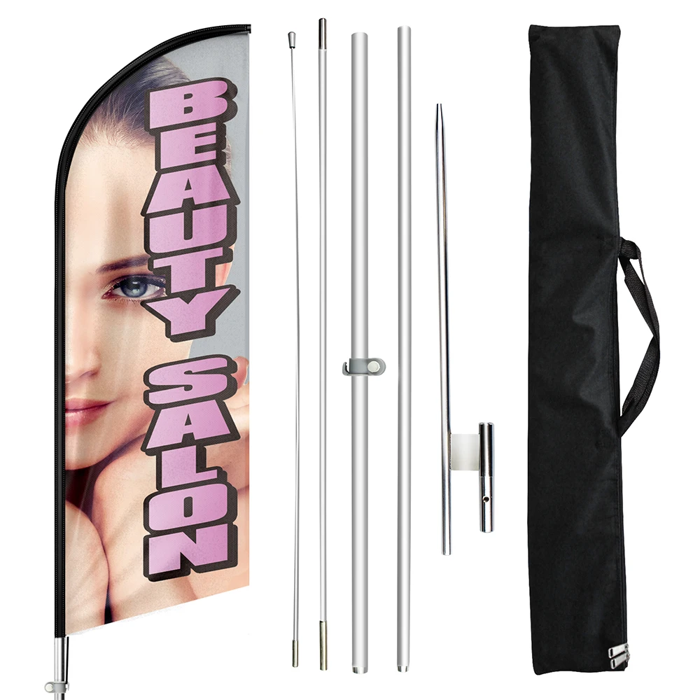 

FSFLAG the Beauty Salon Feather Flag 64CM*340CM Business Windless Flags with Pole Kit and Ground Spike Swooper Banner Decoration