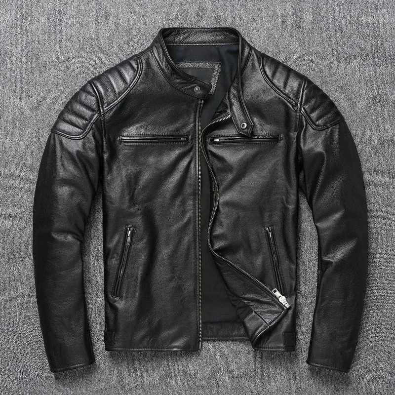 Vintage Real Cowhide Genuine Leather Jacket Men Motorcycle Coat Mens Biker Clothes Spring Autumn Asian Size men leather jacket