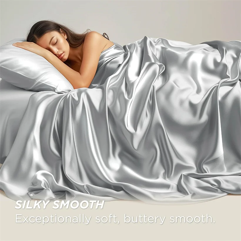 Luxury 100% Mulberry Silk Flat Sheet Only Natural Silk Bed Sheet Smooth Top Sheets Single Double King Queen Bedding Bed Linen 4