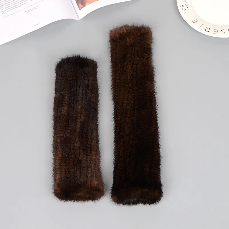 Winter Gloves Women Knitted Mink Fur Mittens Fingerless