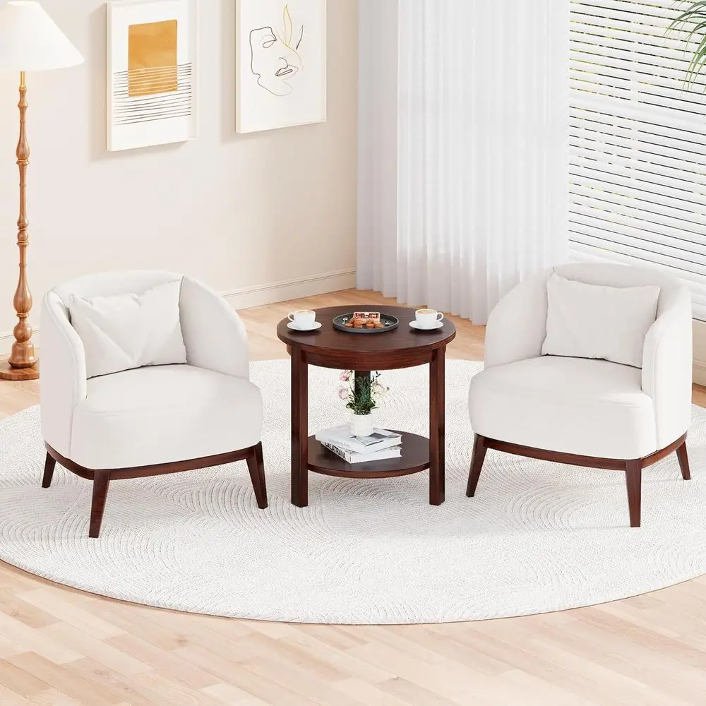 Solid Wood Round End Table with Storage Shel, 22" W x 20" H, Century ern Wooden Coee/End/Side Table or Bedroom Living Room, Waln