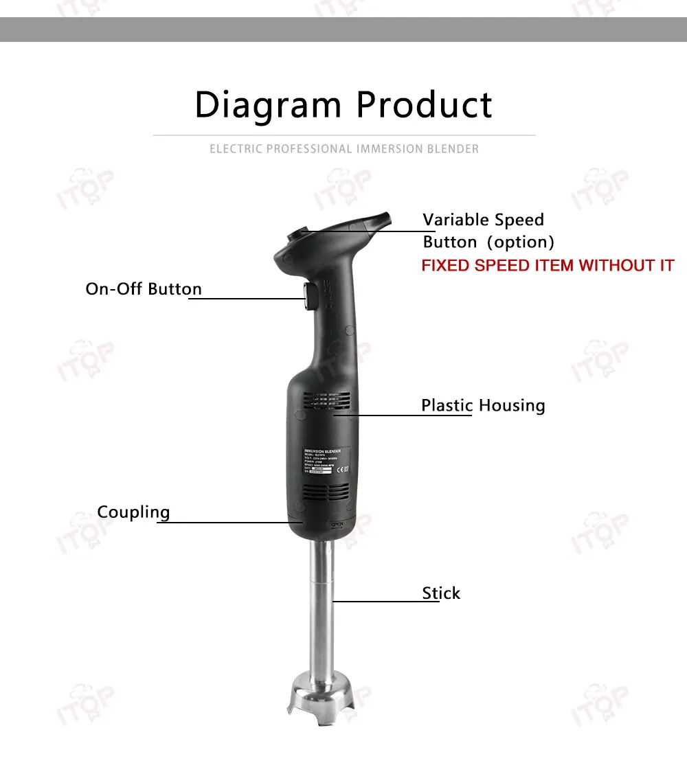 Description Picture 4 of itemITOP 270W Handheld Blender Household/ Commercial Immersion Blender Durable Food Mixer Fixed Speed 20000 RPM