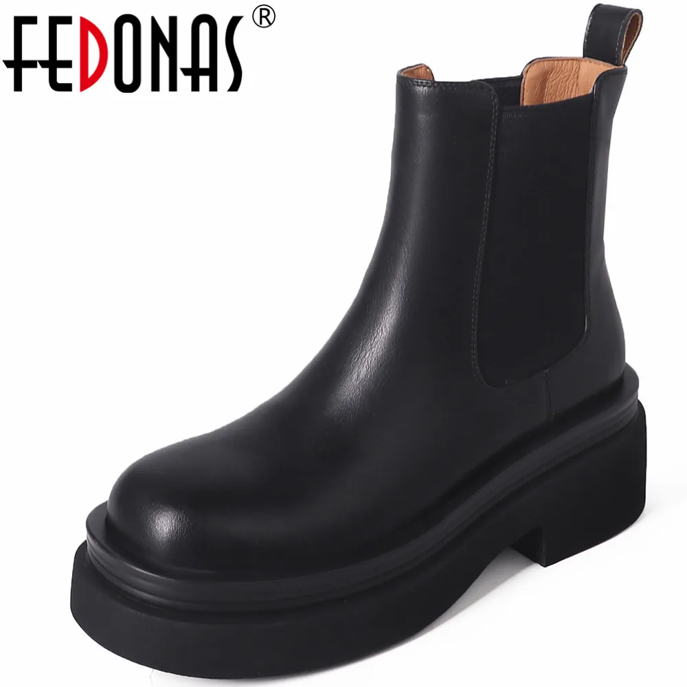 

FEDONAS Leisure Platforms Women Ankle Boots Shoes Woman Genuine Leather 2023 Autumn Winter New Round Toe Concise Casual Outdoor