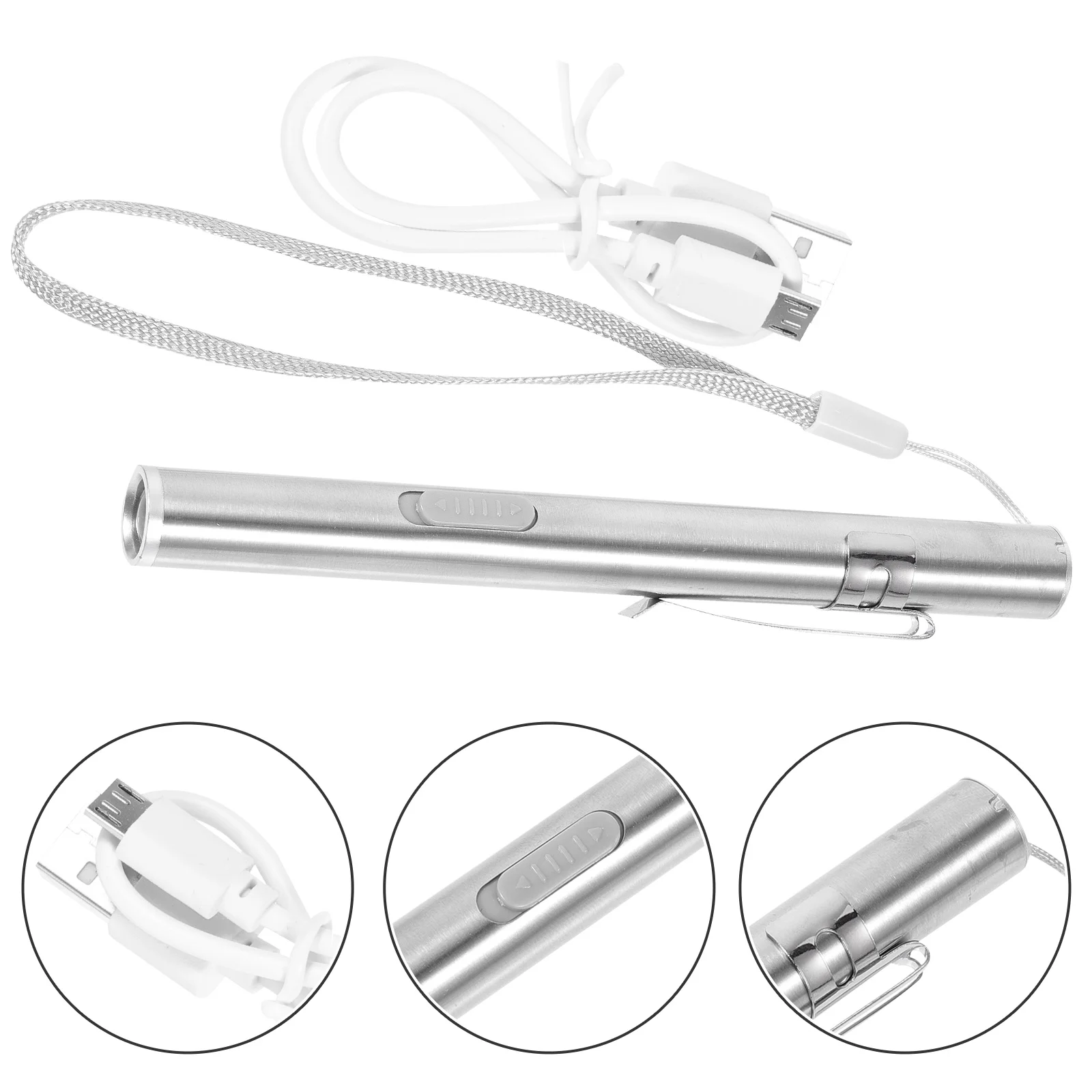 Nurse Pen Light Dentist Medical Handy USB Rechargeable Mini LED Flashlight Stainless Steel for Medical Students Doctors