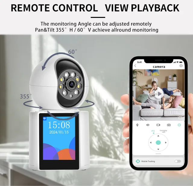 WIFI 3MP Video Intercom Camera w/ Built-in Screen, AI Human Tracking, 355° Rotation, HIFI Sound, Cloud/SD Storage, Battery+Wired 6