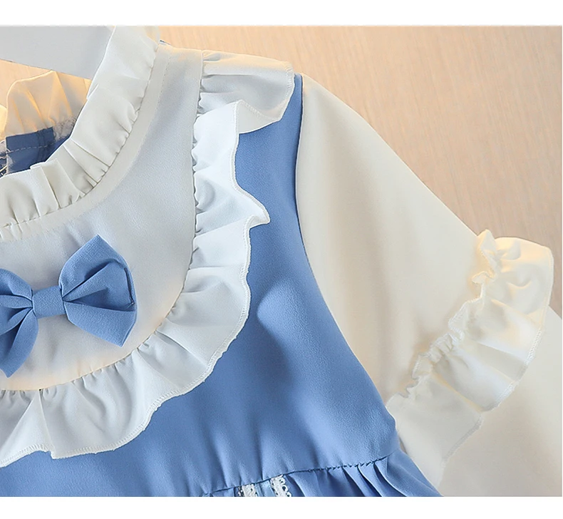 2022 Spring Summer Girls' Dress Lolita Style Blue Bow Pleated Dress Baby Princess Dress for Ages 1 2 3 4 Yeal baby boy dress