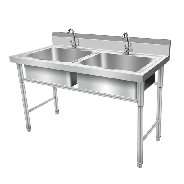 อ่างล้างจานสแตนเลสแบบติดตั้งในตัวพร้อมขายึด ช่องเดี่ยวหรือสองช่อง สำหรับใช้ในครัวเรือนหรือร้านอาหาร สำหรับล้างผักและจาน 4