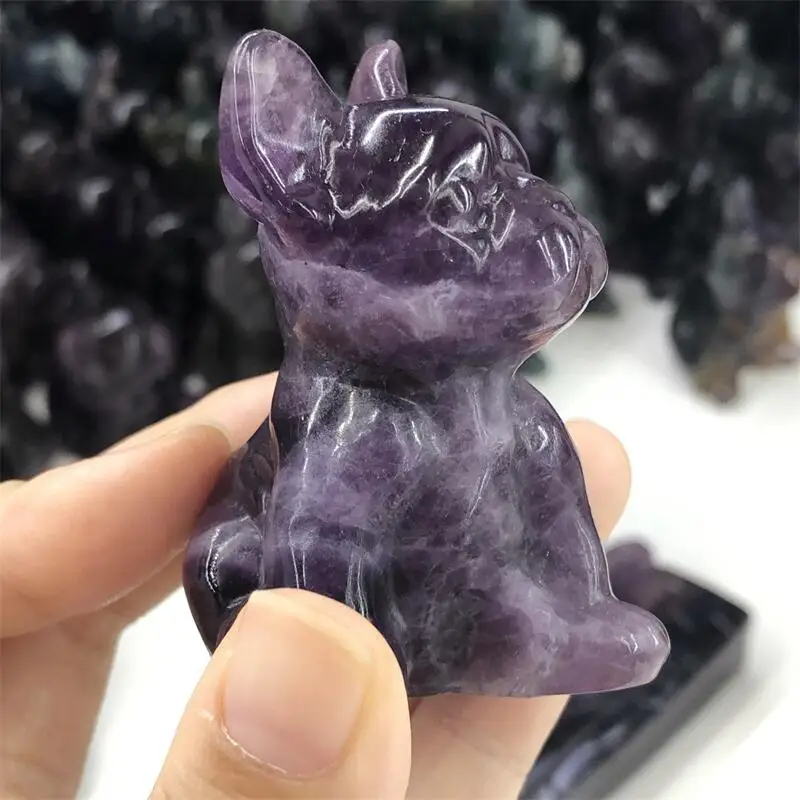 

Natural Gemstone Fluorite Dog Carved Animals Figurine Gift Healing Crystals Crafts Home Room Decoration 1pcs