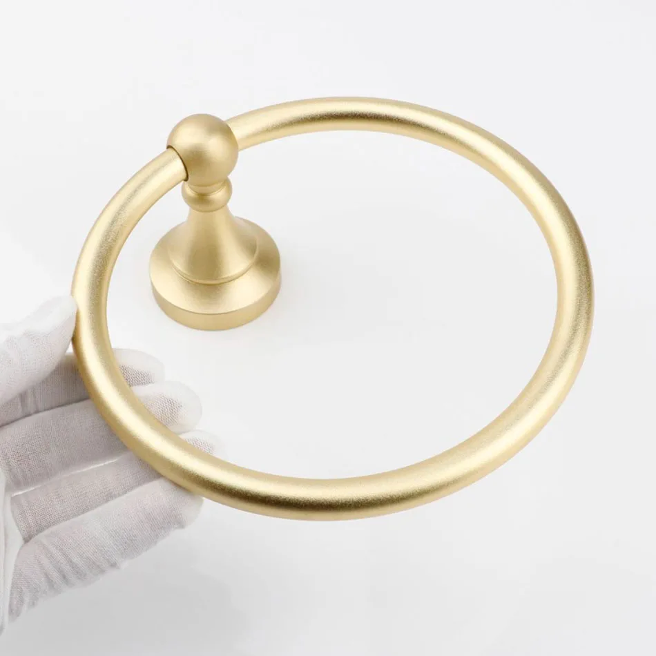 Towel Ring for Bathroom Kitchen Lavatory Wall Mounted Space Aluminum Matte Black Gold Sliver Round Bath Towel Holder Ring Shelf