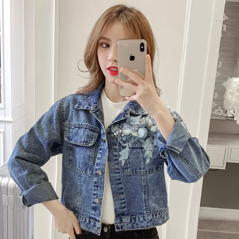 Women‘s Denim Jacket Female Korean Loose 2021 Spring Autumn New Student Black Denim Jacket Female Button  Solid Color Coat A09
