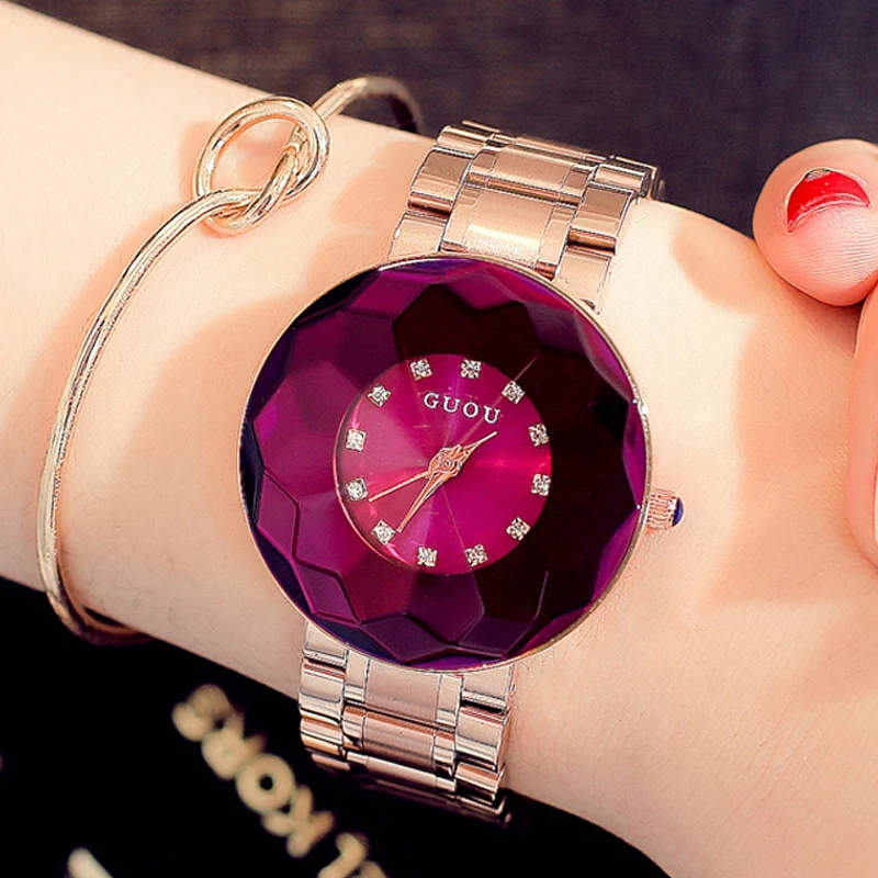 

Women Rhinestone Watches Rose Gold Steel Stereoscopic sense Dress Watches Diamond Women's Luxury Clocks Female Quartz Watches