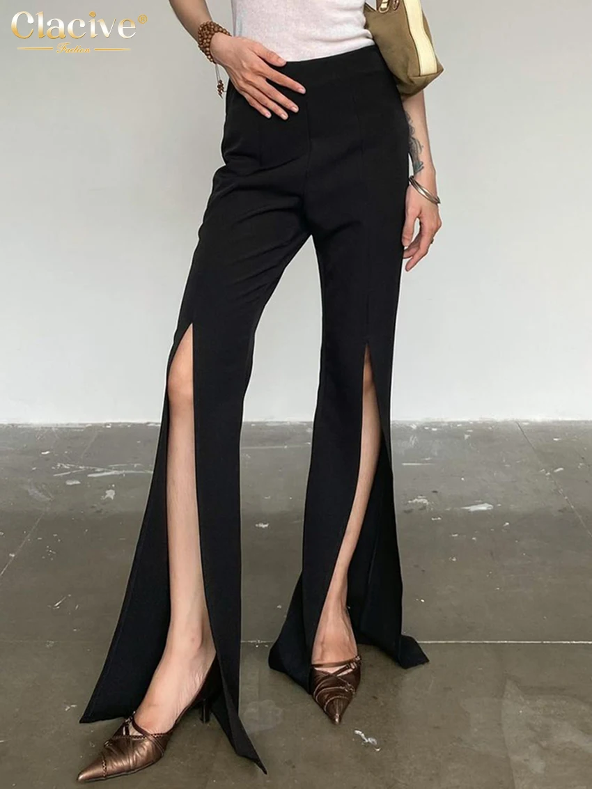 Clacive Fashion Slim Black Women'S Pants 2024 Bodycon High Waist Ankle Length Pants Elegant Classic Slit Trousers Female Clothes