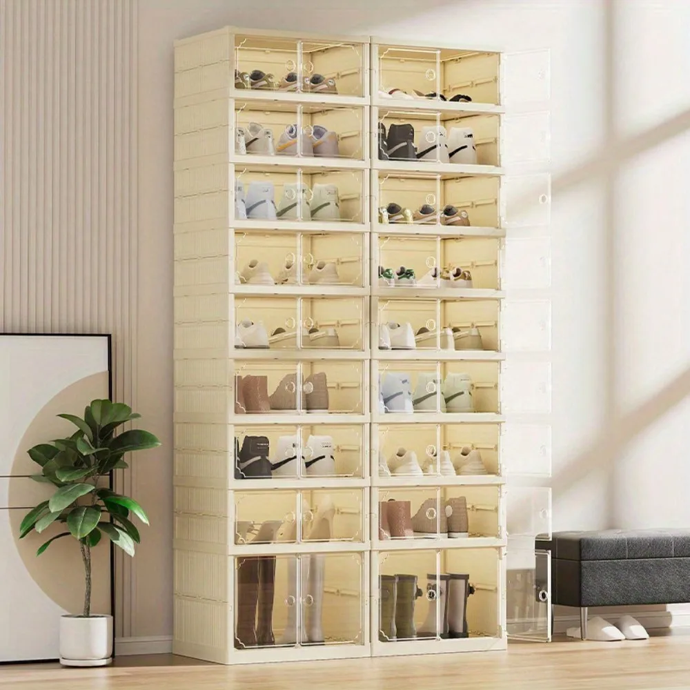 Portable Folding Shoe Rack Shoe Organizer Storage Box With MaClear Door For Closet Entryway Storage Containers Binsgnetic