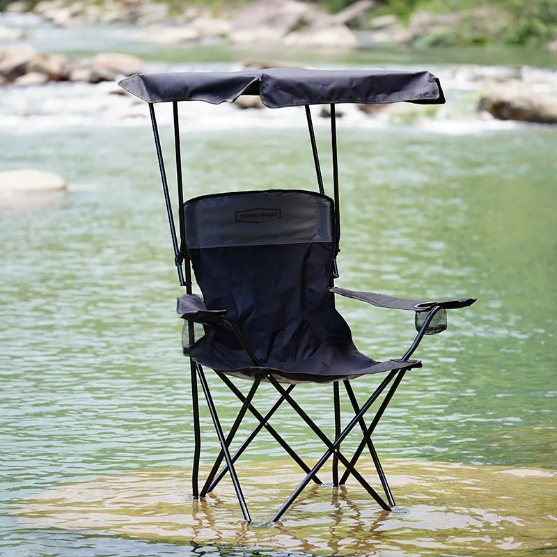 Fauteuil camping avec toit épais noir - Protection solaire, isolation thermique et imperméable pour extérieur