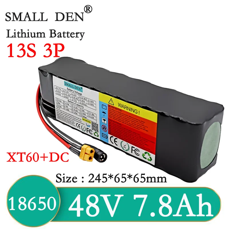 

48V 7.8Ah 18650 Li-ion battery pack 13S3P 500W-800W High Power 54.6V Electric bicycle Scooter ebike batteries Built-in 15A BMS