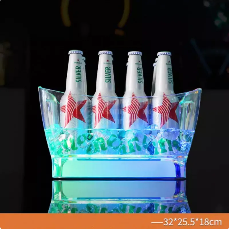 New Colorful Voice Control RGB Lighting Transparent Acrylic Barrel LED Luminous Ice Cube Storage Buckets Bar Beer Ice Bucket