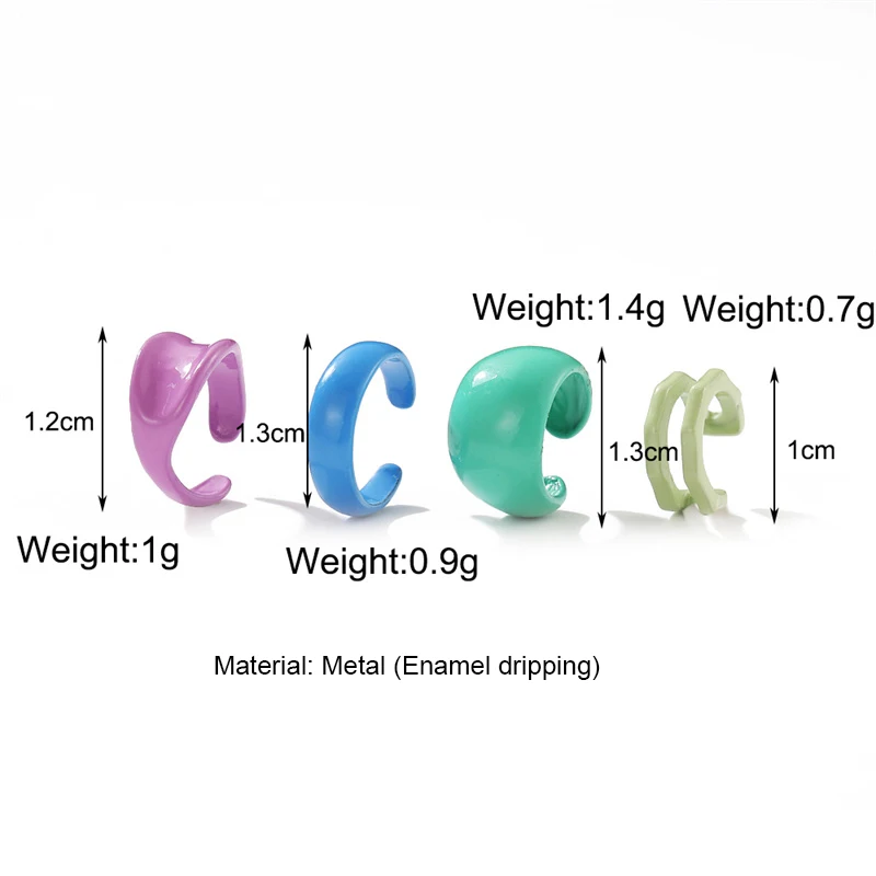 Ear Clip Earrings Colorful Enamel Clip for Women Men Geometric Fake Non-Piercing Ear Cuff Cartilage Set Trend Jewelry Gift