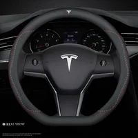 For Tesla Model 3 Model Y Model S Model X Roadster Leather Anti-slip Breathable Car Steering Wheel Cover Auto Accessories 3