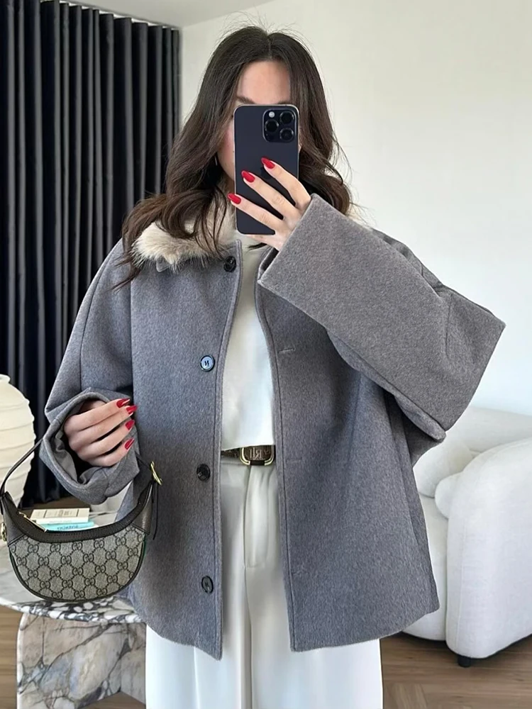 Women's Coat 2025 Autumn Winter Fashion Long-Sleeve Faux Fur Collar Simple Jacket Casual Fashion Versatile New Outerwears ﻿