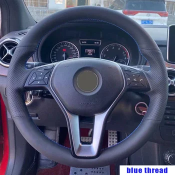 CARDAK Black Leather Steering Wheel Cover for Mercedes Benz W176 W246 A-Class C-Class W204 C117 C218 X218 W212 C207 A207 X156