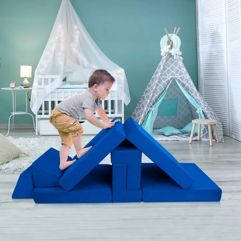 Premium Modular Kids Play Couch for Toddler Teens, Child Sectional Sofa for Bedroom Playroom Toy Living Room,Blue 4