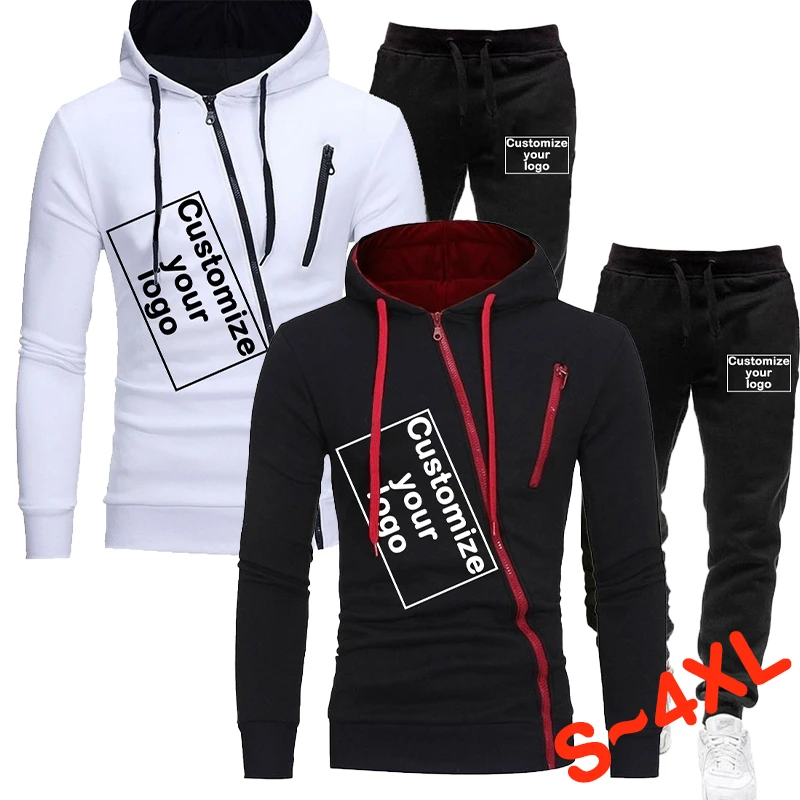 

Men's Fashion Sports Jogging Suit Customized Your Logo Men's Diagonal Zipper Hooded Sweatshirt+Sweatpants Sweatwear