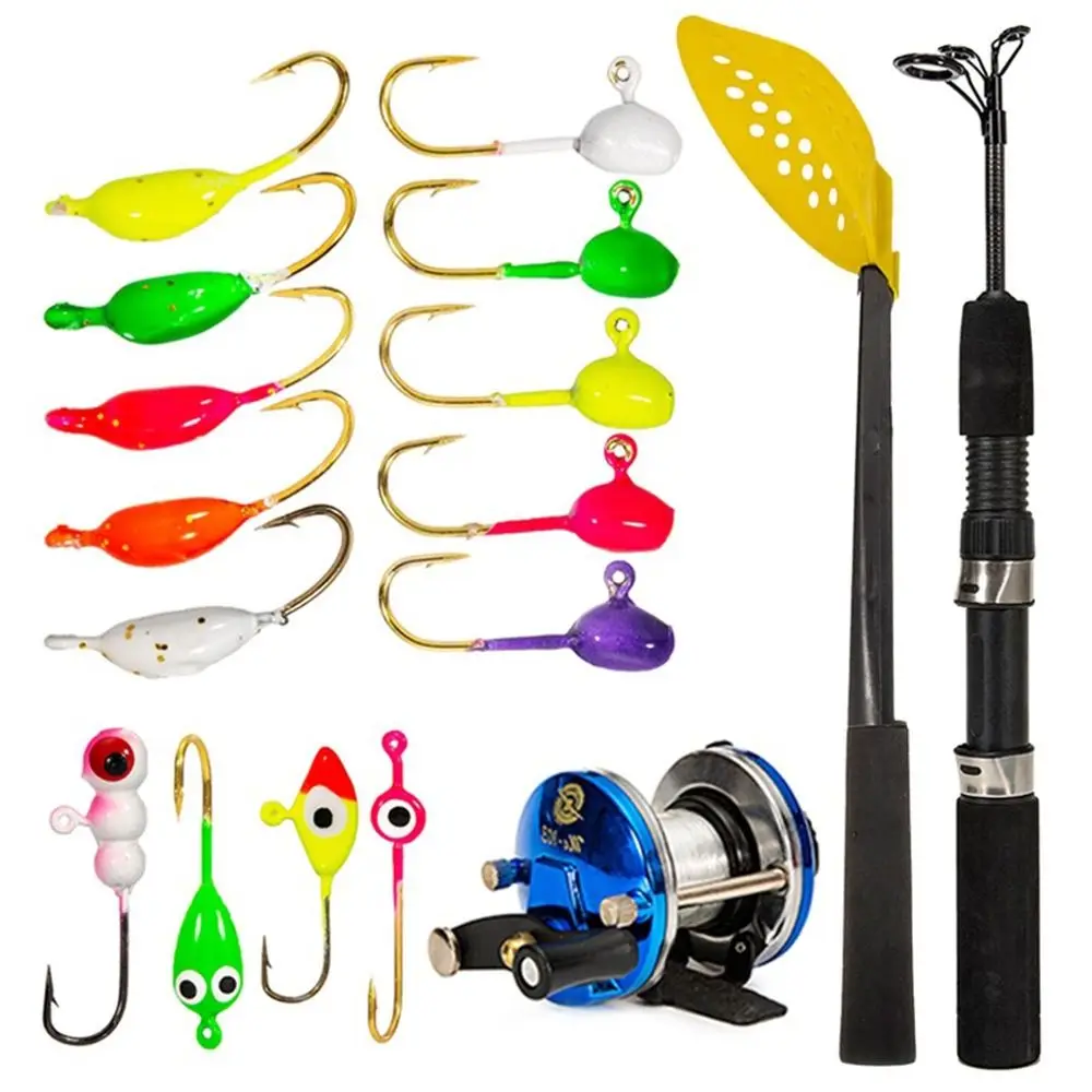 Fishing Pole Combo Set Ultra 3section 67cm Telescopic Ice Fishing Rod Reel Portable Ice Fishing