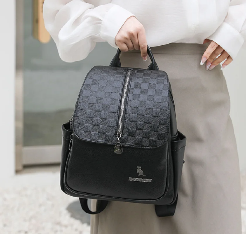 New Fashion Women Backpack Luxury Plaid Designer Leather Large Capacity Shoulder Bags School Bag Ladies Casual Travel Backpacks