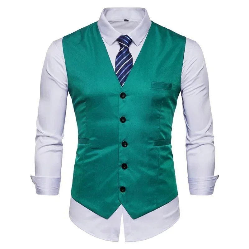 Classic Men's Solid Color Business Casual Slim Vest Formal Suit Waistcoat Male Wedding Tuxedo Social Vest