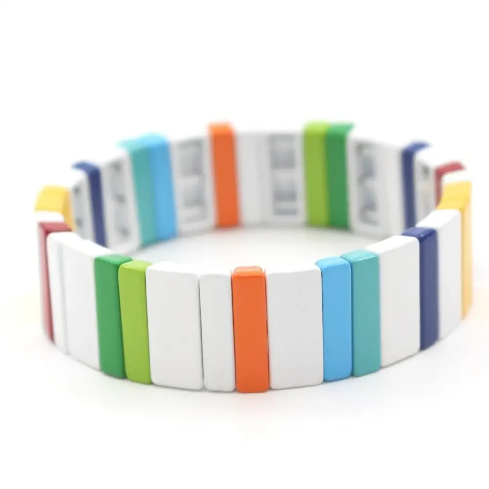 Ethnic Style Enamel Geometric Rectangular Rainbow Fashion Lucky Women's Bracelet Bangle DIY Beaded Multi-layered Couple Jewelry bracelet jewelry