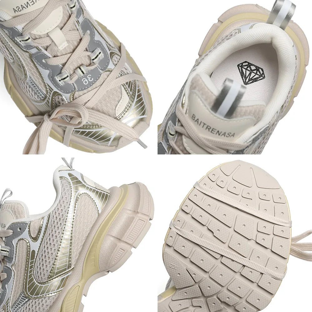 SOMILISS Women Chunky Sneakers Microfiber Leather Mesh Lace Up Ladies Spring Summer Fashion Designer Model Platform Casual Shoes