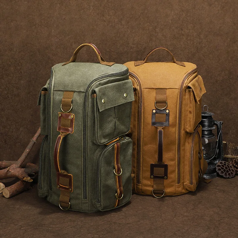 Vintage Leather Man16 inch Laptop Backpack Waxed Canvas Shoulder Rucksack Carry-On Travel Backpack for Men Women 5