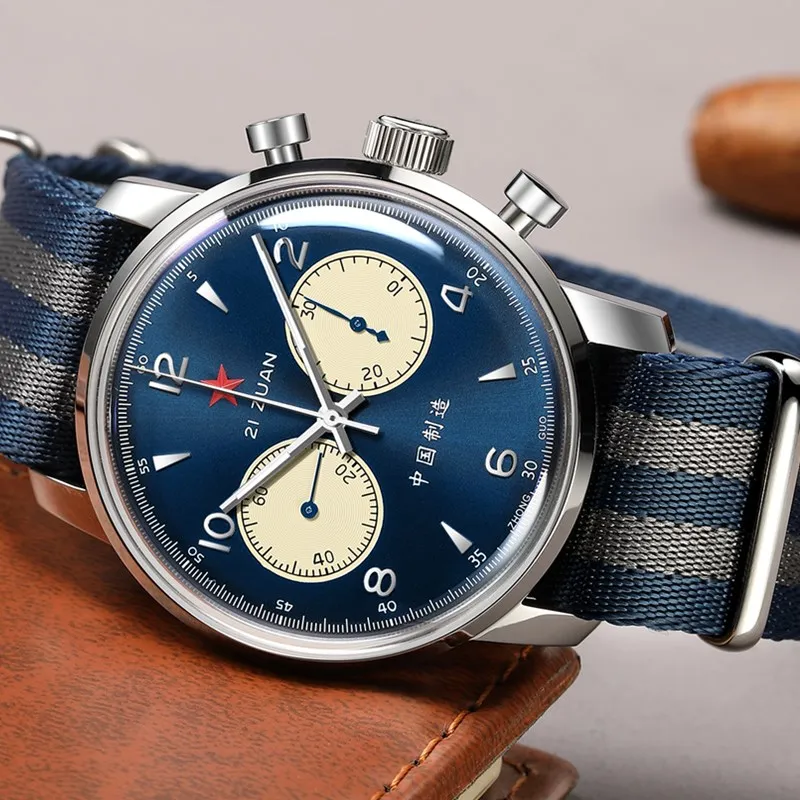 Red Star 42mm 1963 Chronograph Men Watch Pilot Original Seagull ST19 Movement Gooseneck Mechanical Wristwatch 3D Sapphire Clock 6