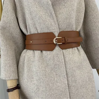 New Fashion Elastic Wide Belt Strap Vintage Women Faux Leather Buckle Elastic Wide Belt Strap Solid
