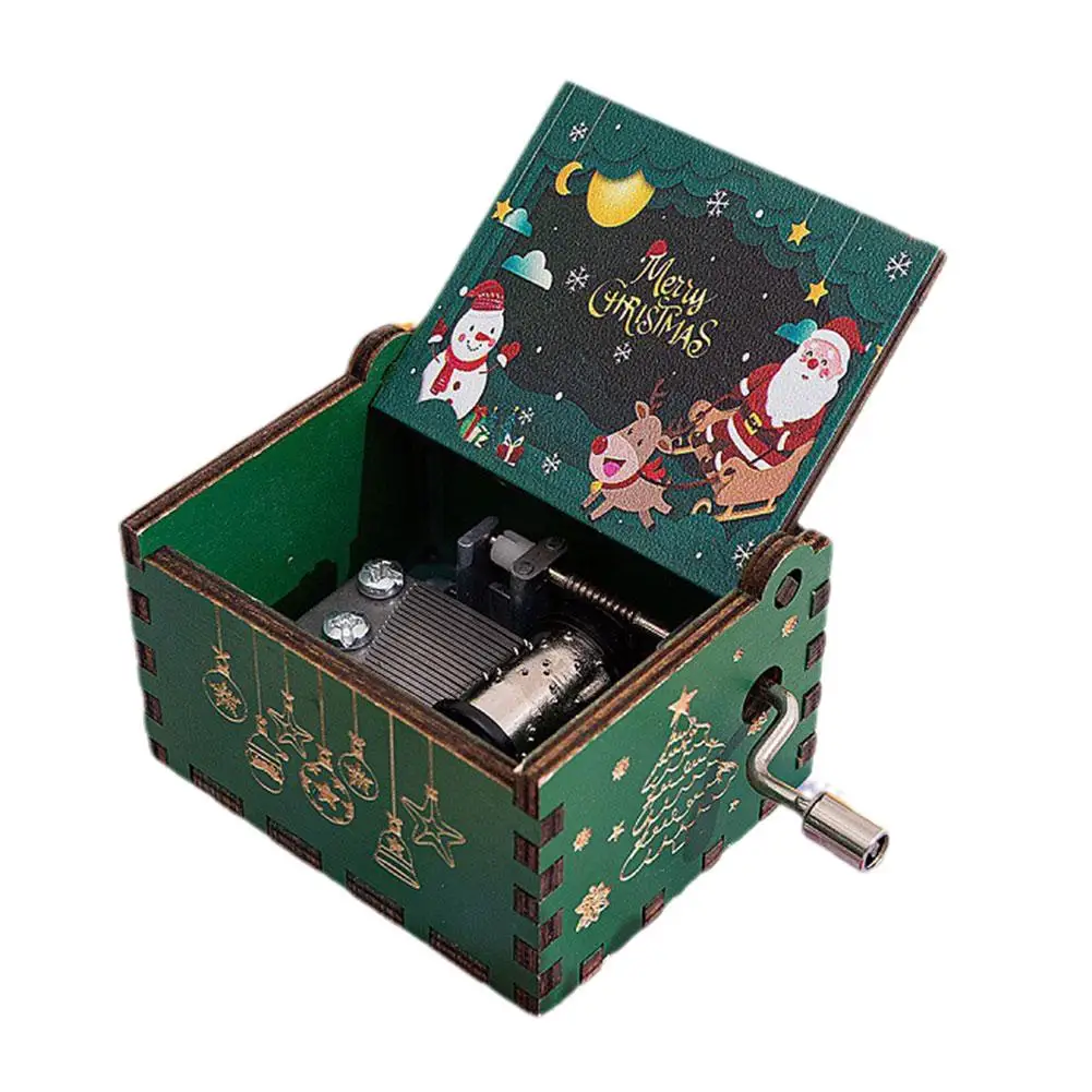 Merry Christmas Music Box Anime Theme Wooden Hand Cranked Musical Box Children New Year Birthday Gift