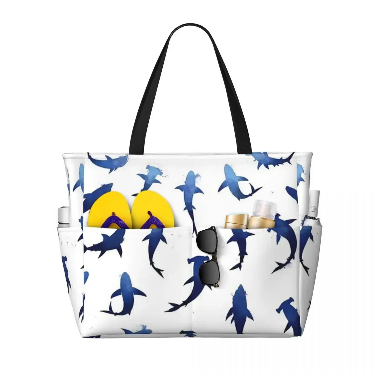 Shark Love Beach Travel Bag, Tote Bag Holiday Large Capacity Birthday Gift Multi-Style Pattern