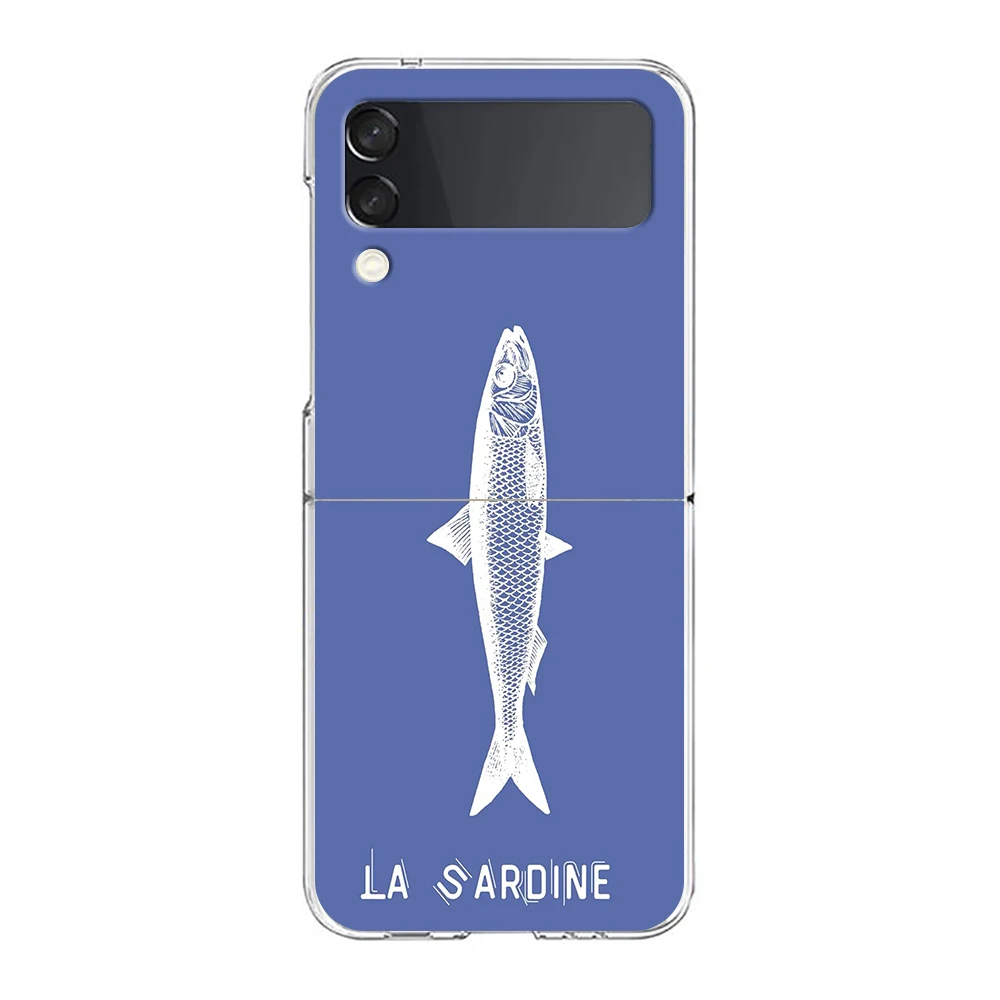 Crystal Clear Folding Phone Case - Hard Transparent Cover with Sardine Aquatic Design
