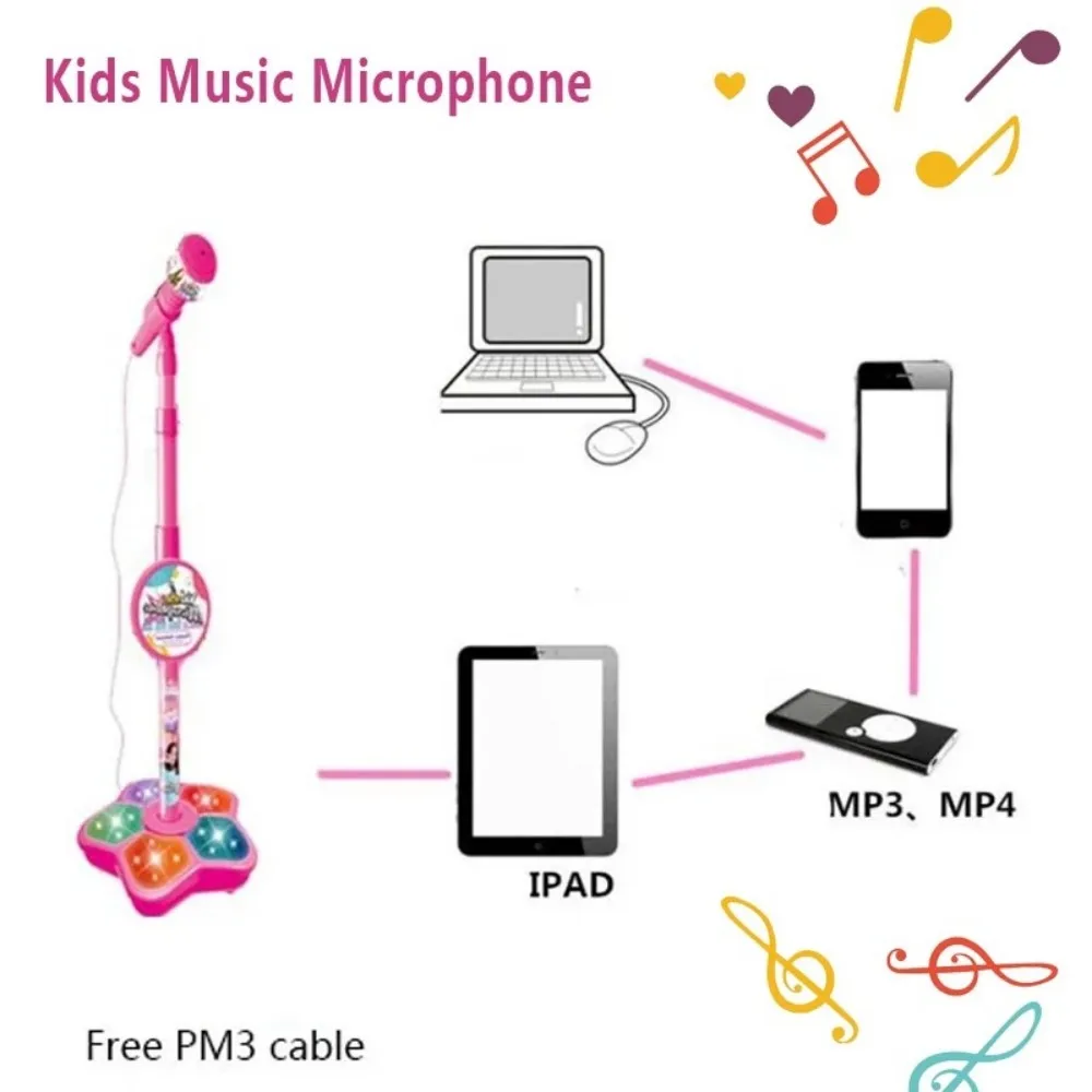Kids Microphone Rocking-Roll with Stand Karaoke Song Music Instrument Toys Brain-Training Educational