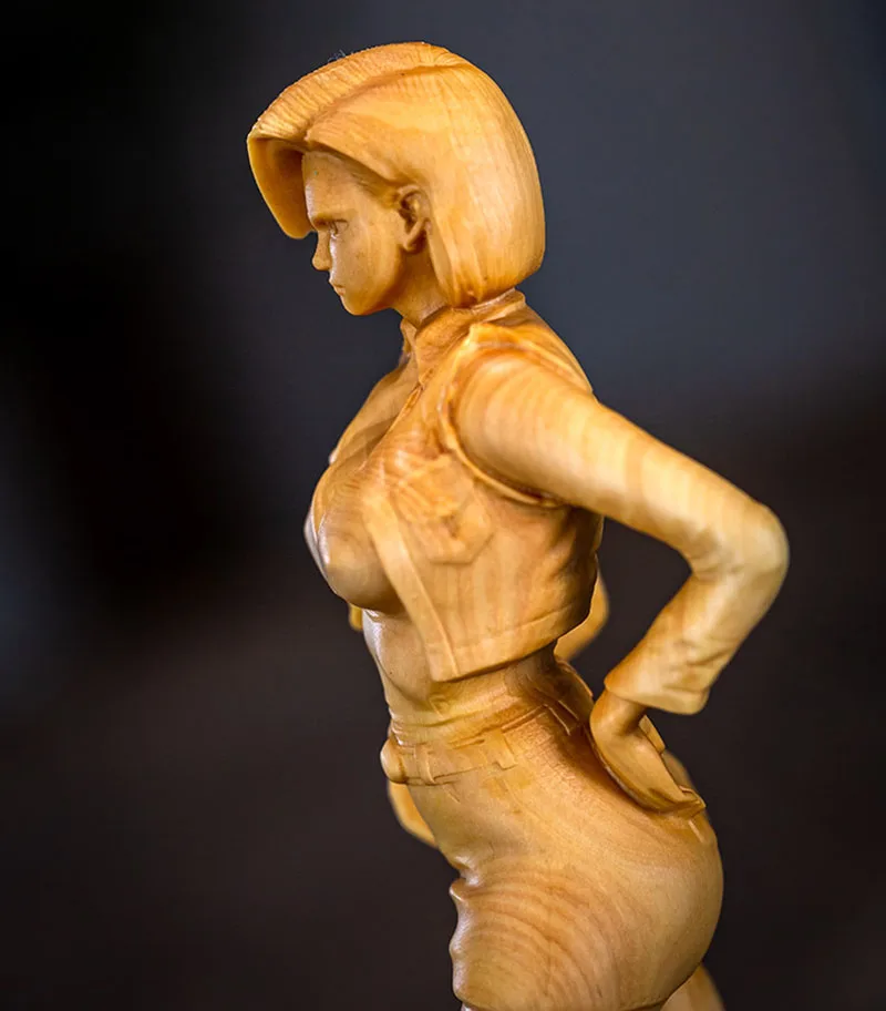 Xs571-20x6x5cmクールガールボクサーウッド彫刻風水木彫り可愛い女性