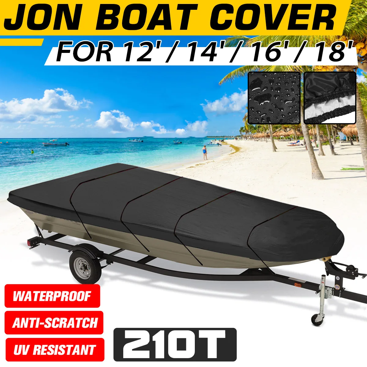 210D Jon Boat Cover Winter Snow Cover 12Ft/14Ft/16Ft/18Ft Heavy Duty Marine Accessories Waterproof Sunshade Dustproof Cover 3m 3 5m 8 9ft 10 11ft 420d sail cover mainsail boom cover waterproof anti uv wind sunshade snow fabric blue boat cover