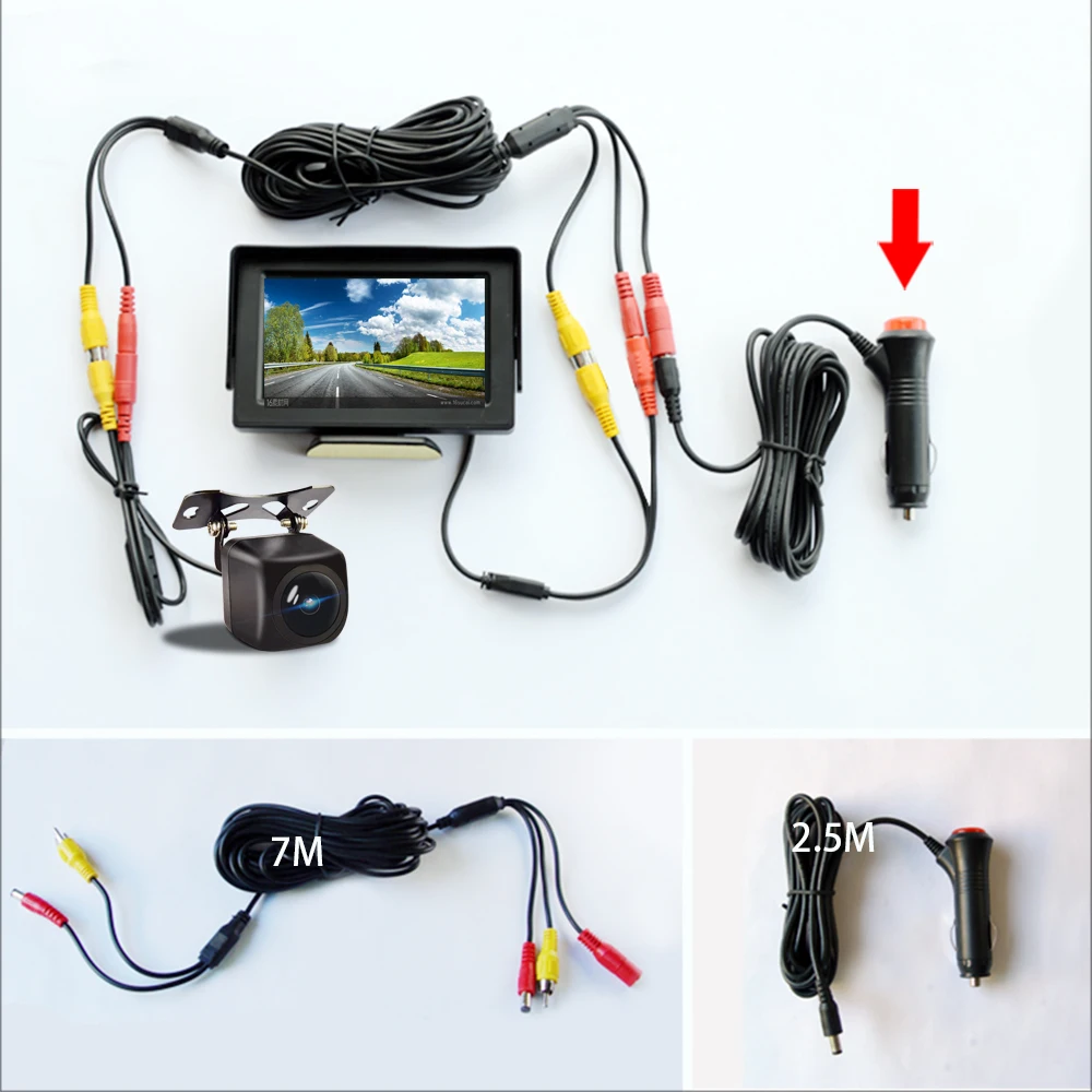 후면보기 카메라 및 모니터 용 AV RCA 비디오 케이블 DC 자동차 시가 라이터 비디오 연장 케이블 2 in 1 RCA 비디오 전원 케이블