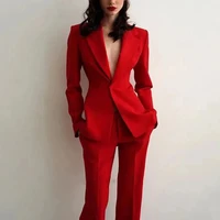 Fashion Notch Lapel One Button Women Suits Two Piece Formal Wedding Party Tuxedo Elegant Daily Casual Office Slim Pants Sets 2