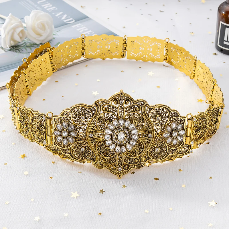 Caucasian Style Wedding Dress Crystal Belt Silver And Gold Color Metal Belly Chain For Women Body Jewelry Adjustable Length