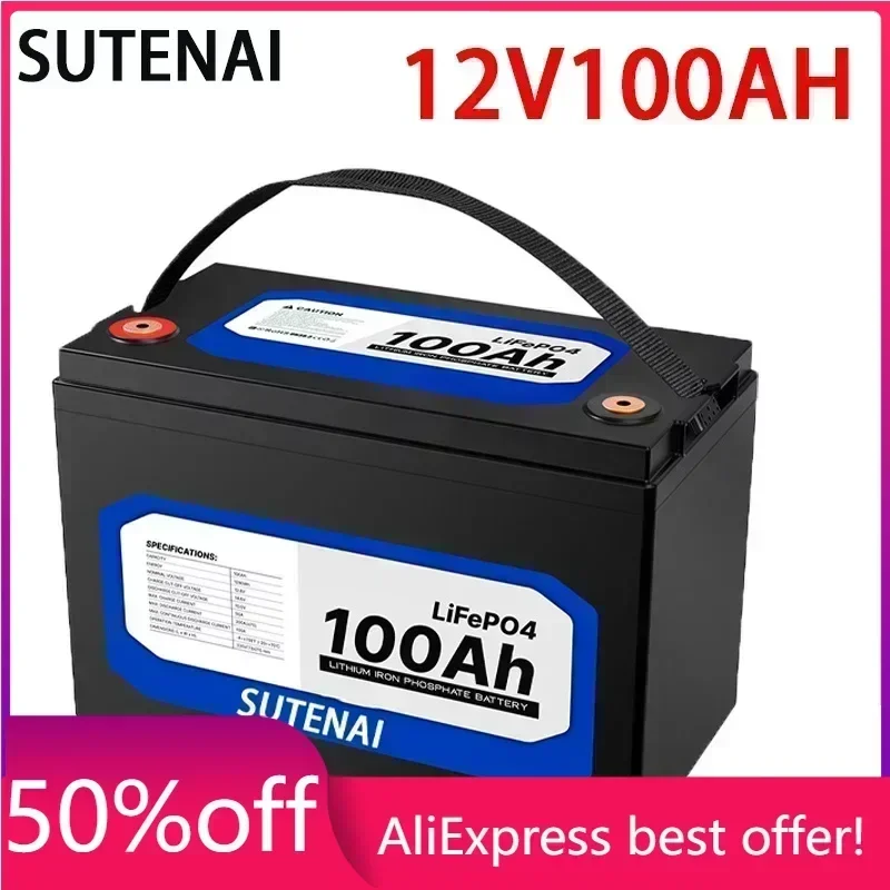 

12V 100Ah Lithium Iron Phosphate Battery LiFePO4 Built-in BMS LiFePO4 Battery for Solar Power System RV House Trolling Motor