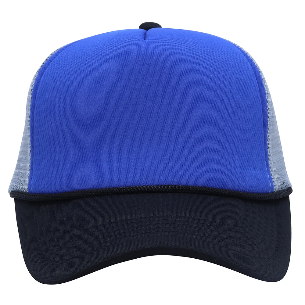 Outdoor 5-Panel Breathable Mesh Baseball Cap Custom Logo Color Block Trucker Hat with Rope Blank Trucker Cap 3