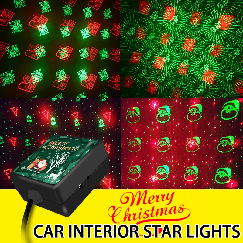 

1PC Christmas Interior LED Lights USB RGB Neon Ambient Light Three Pattern Switching Auto Star Projection Lamp Car Accessories