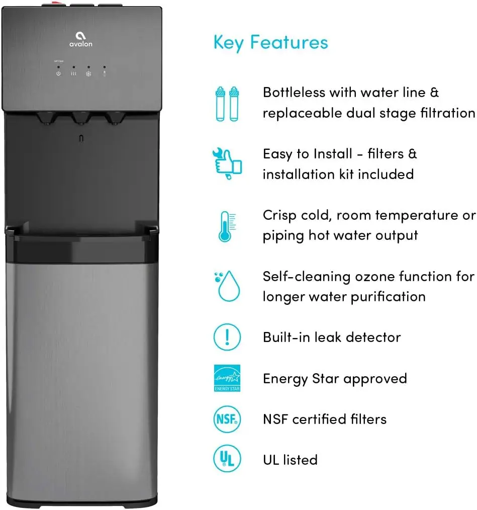 A5 Self Cleaning  Water Cooler Dispenser, UL, NSF certified Filters, Black Stainless Steel, full size 2