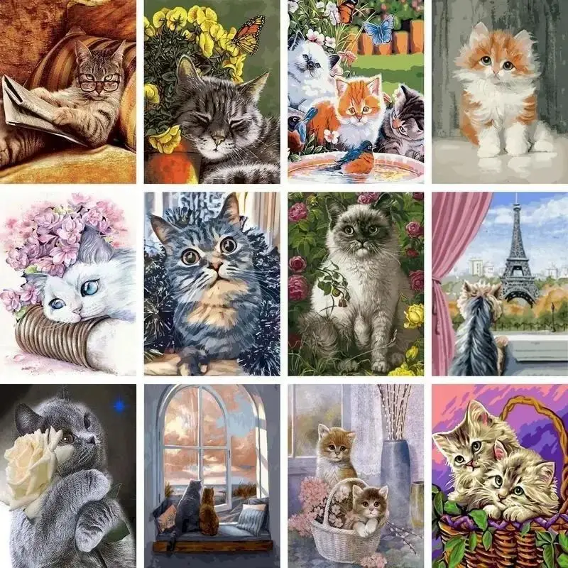 60&times;75cm Cat Painting By Numbers Animal Handpainted Kits Canvas Drawing Acrylic Paints Gift Artwork Home Decor painting by numbers kits,painting by numbers